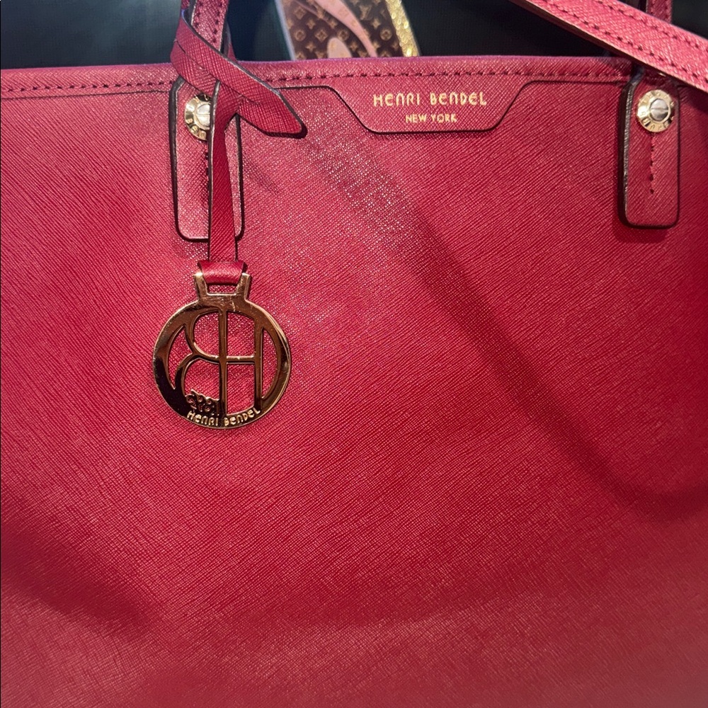 Henri Bendel Red Leather Tote with Gold Charm - Picture 7 of 16